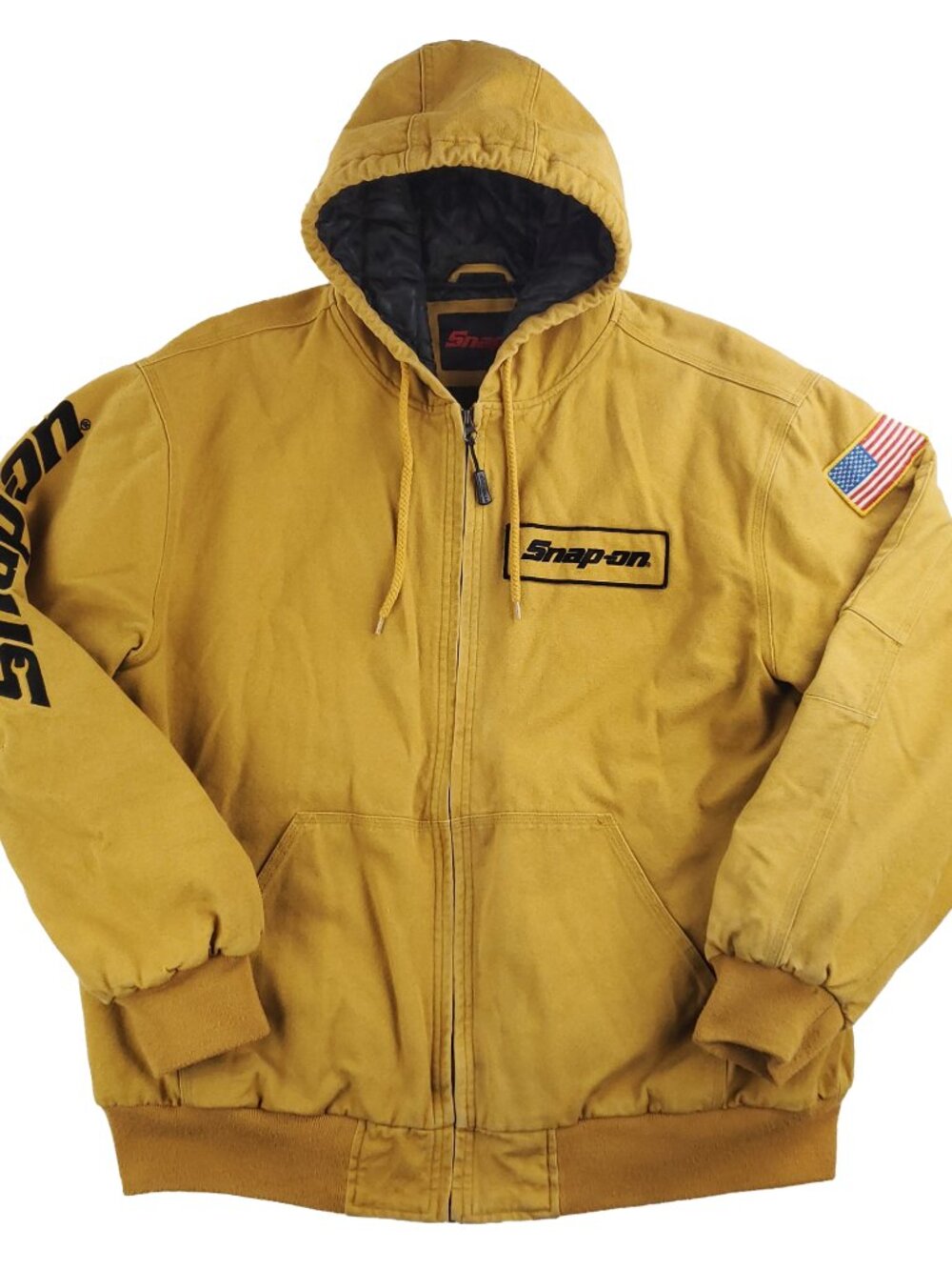 Snap-On Traditional Work Jacket Canvas Hooded American Flag Quilt Lined Men 2XL